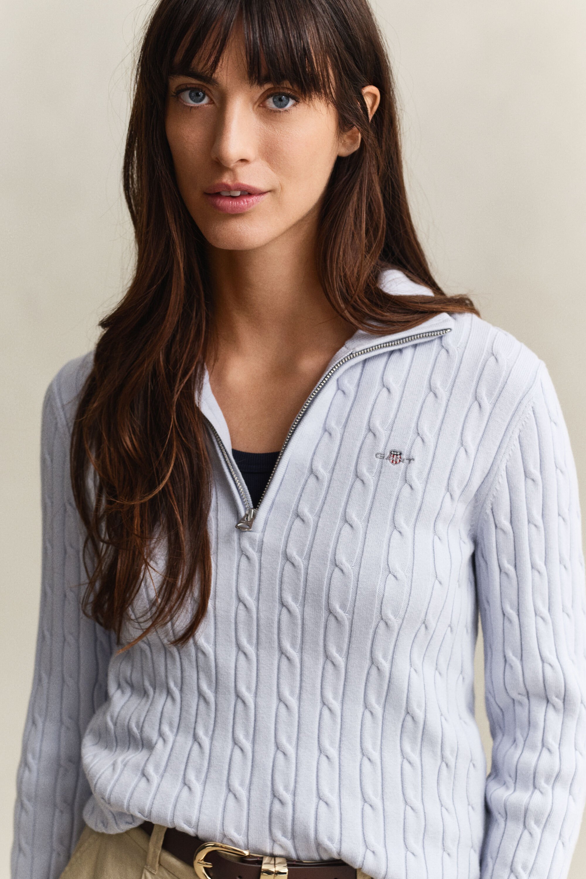 Gebreide kabeltrui met korte rits