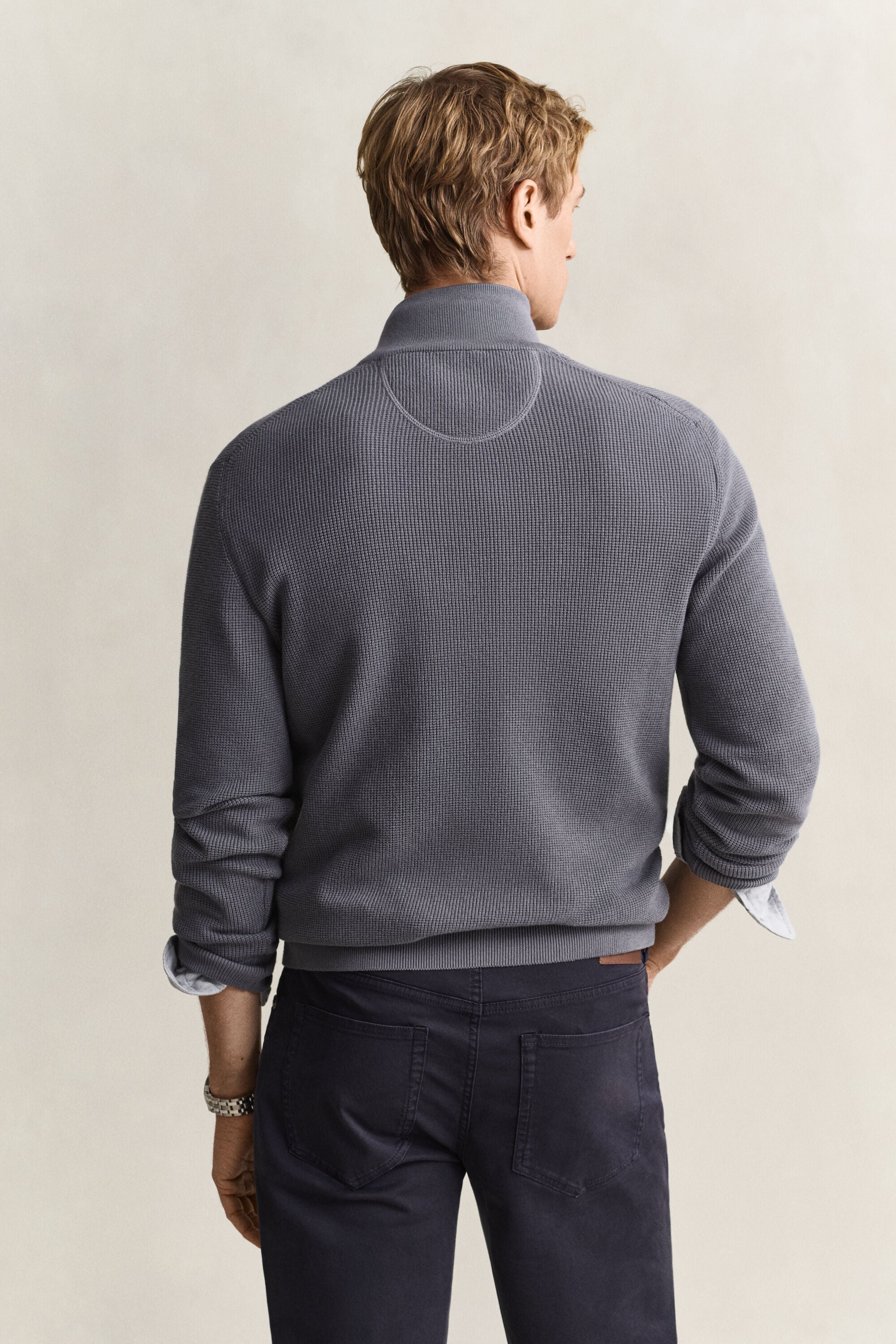Katoenen Textured sweater met korte rits