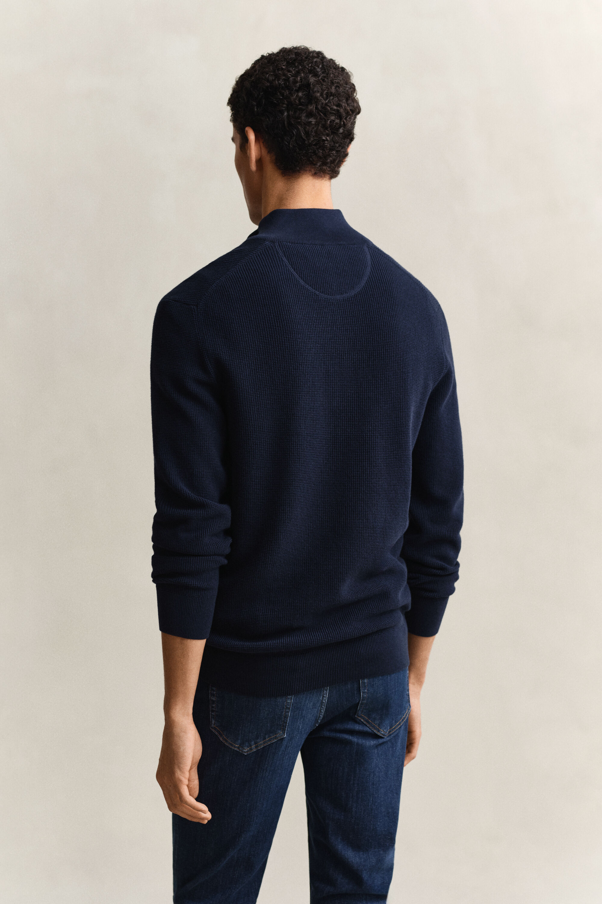 Katoenen Textured sweater met korte rits