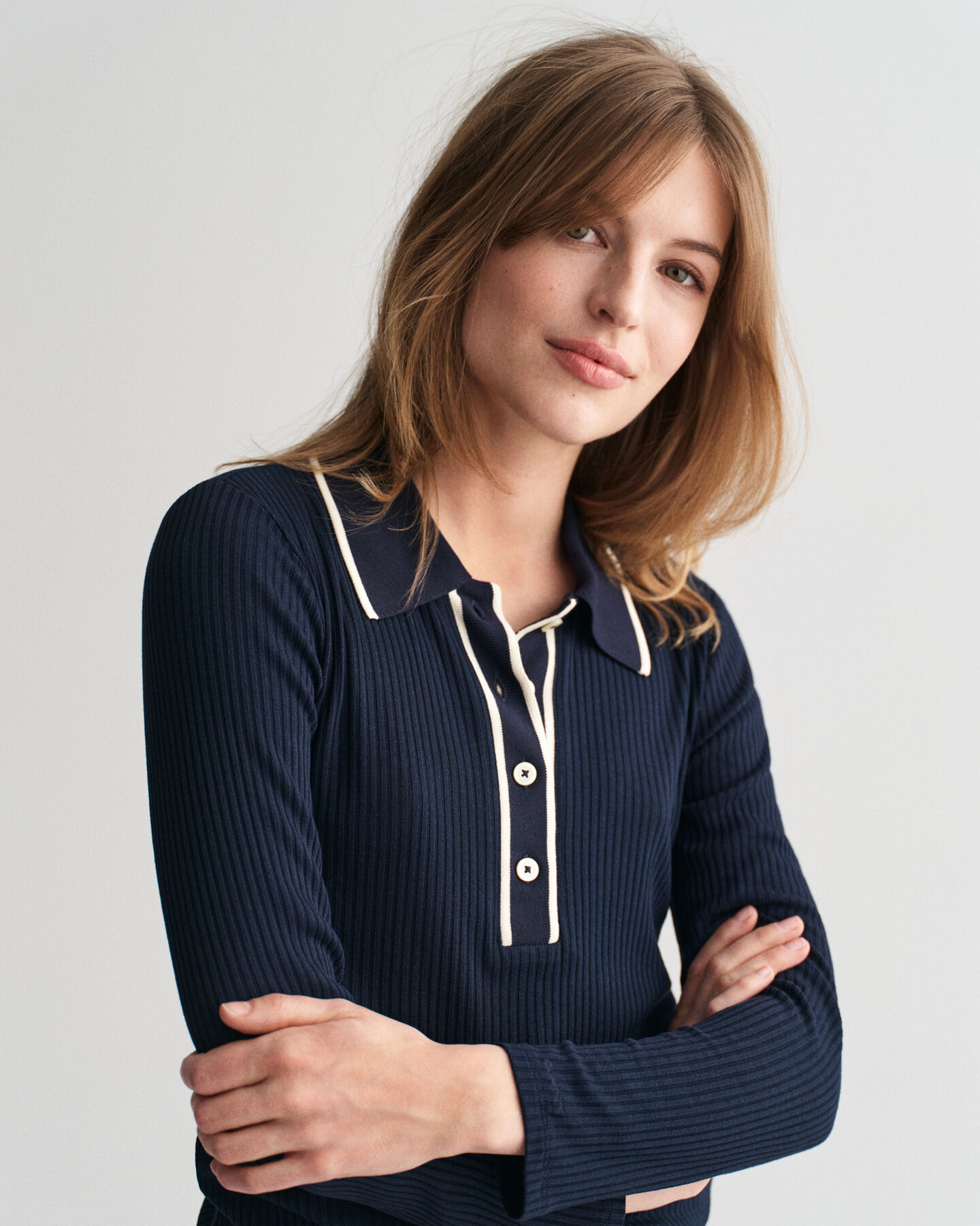 Geribd poloshirt met lange mouwen