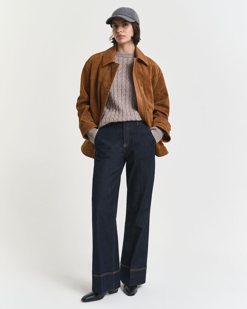 Gebreide wollen kabeltrui met ronde hals