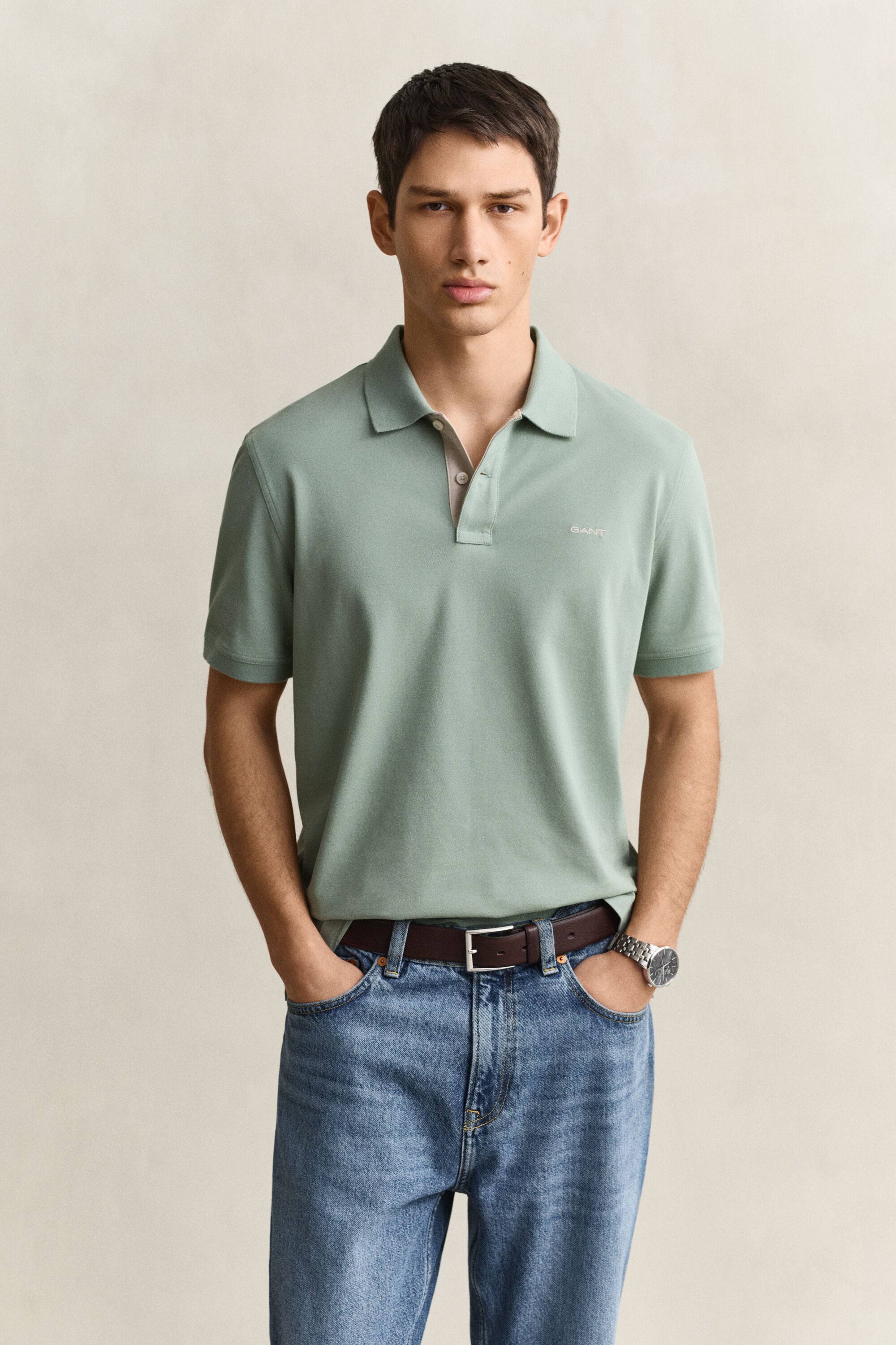 Piqué poloshirt met contrasterend detail