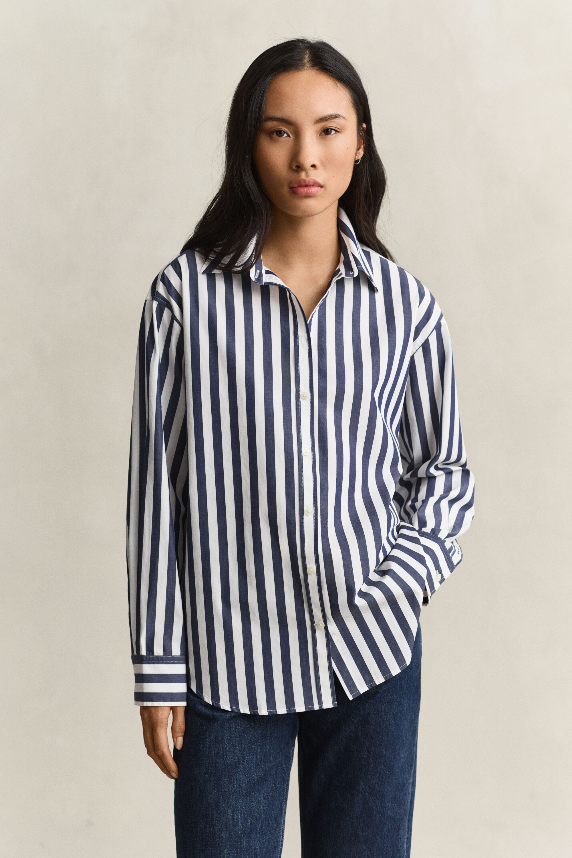 Relaxed fit poplin overhemd met strepen
