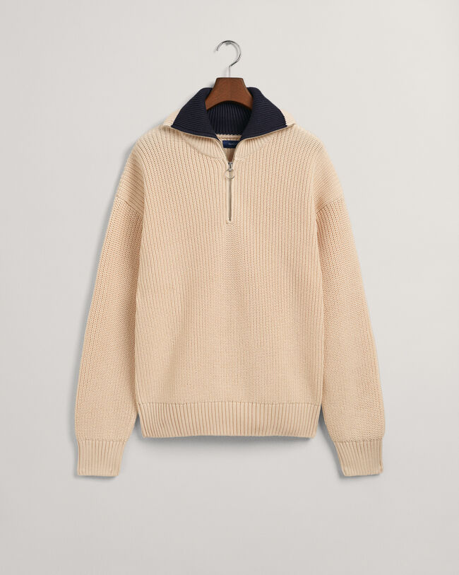 Geribde sweater met korte rits
