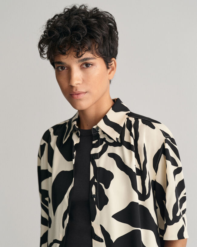 Relaxed Fit Palm Print blouse met korte mouwen