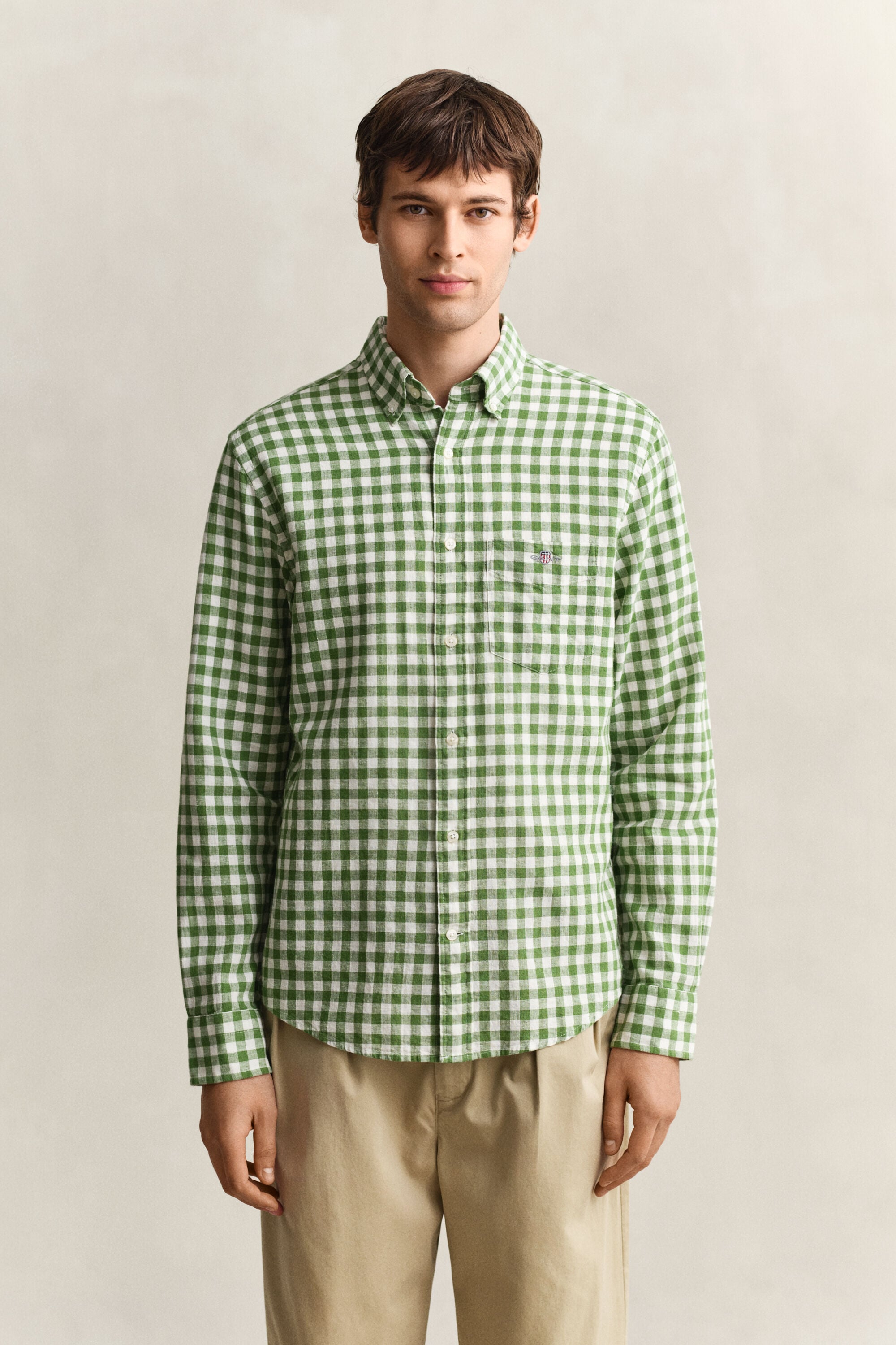 Overoverhemd van linnenmix met Gingham-ruitje