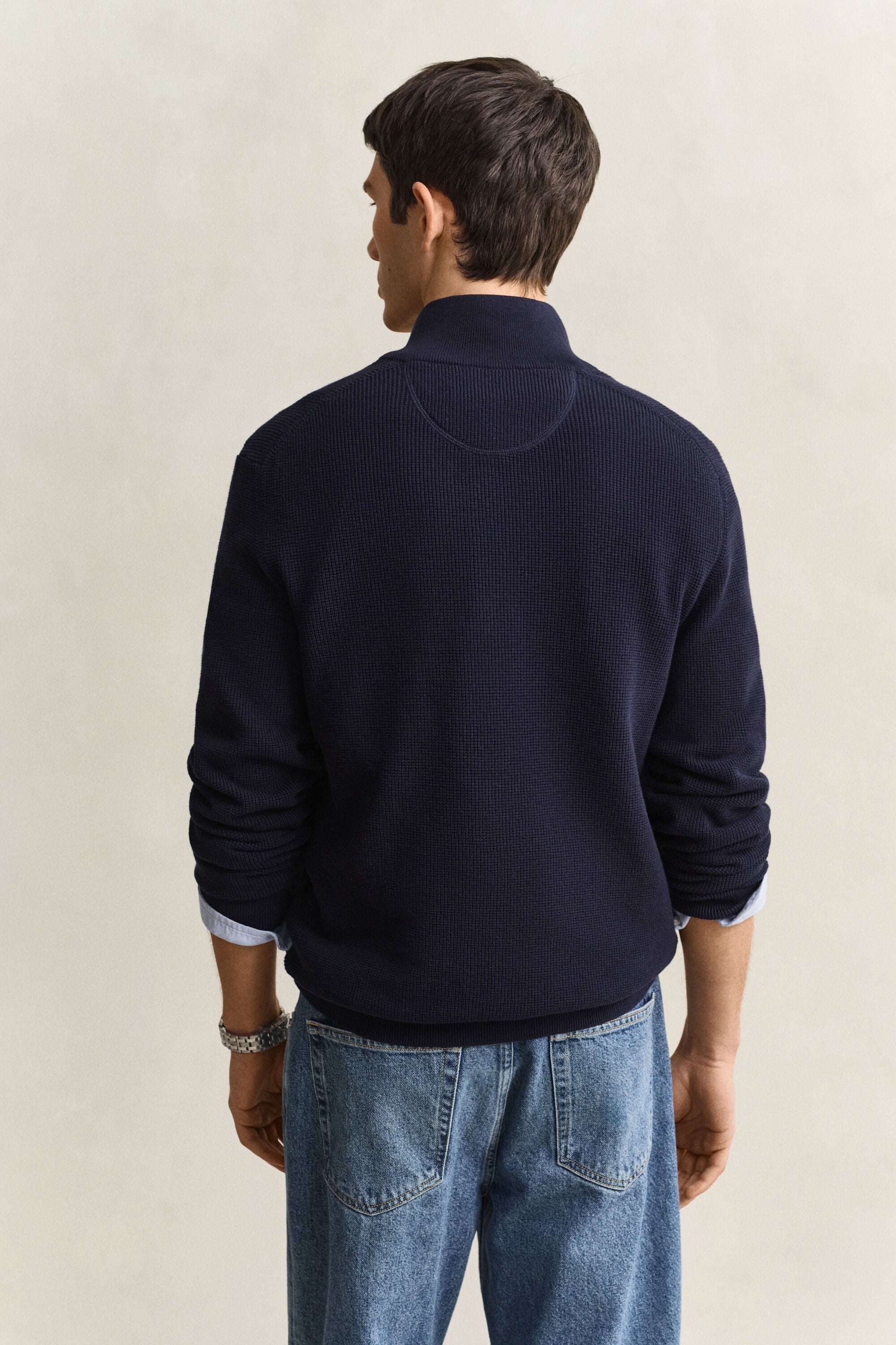 Katoenen Textured sweater met korte rits