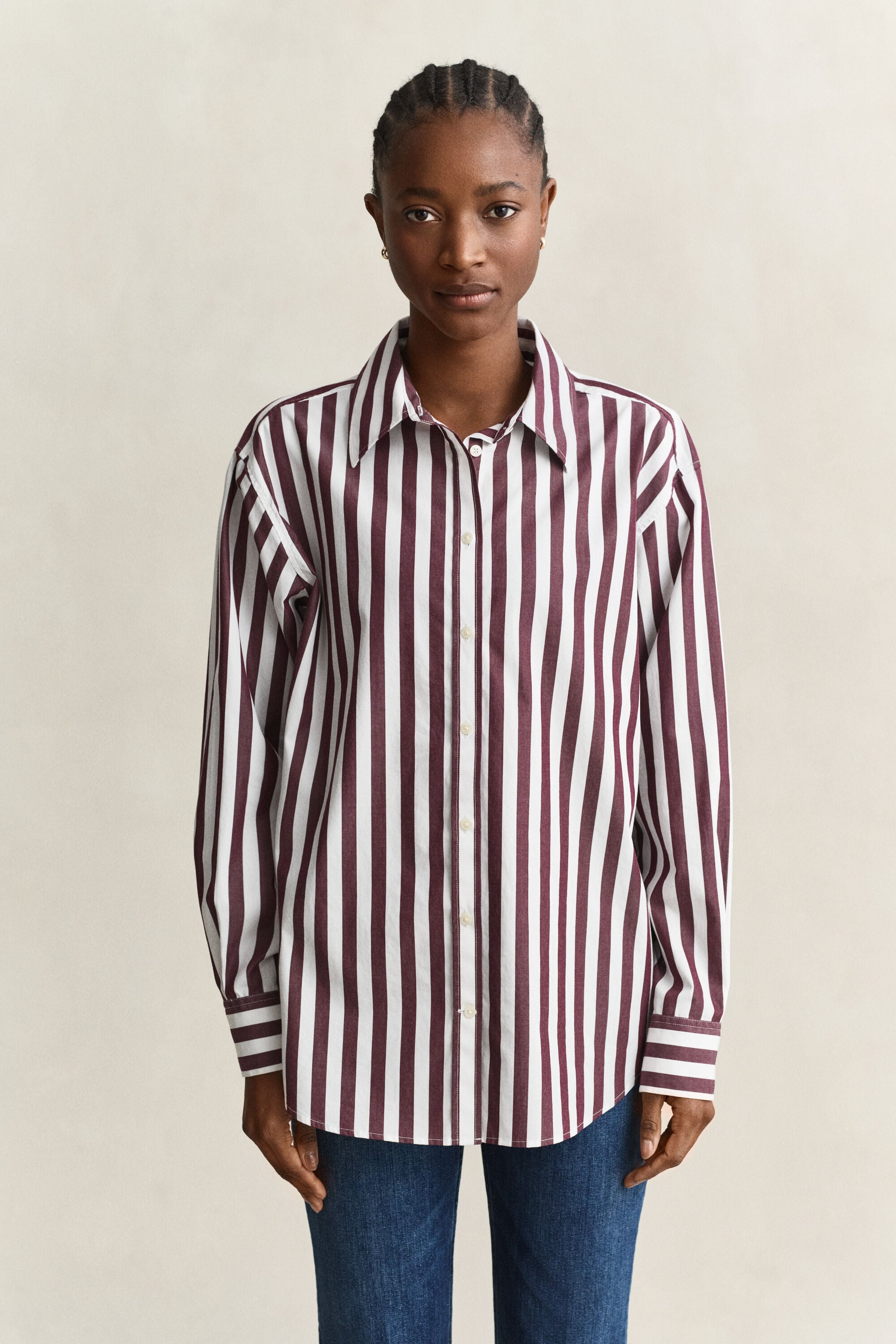 Relaxed fit poplin overhemd met strepen