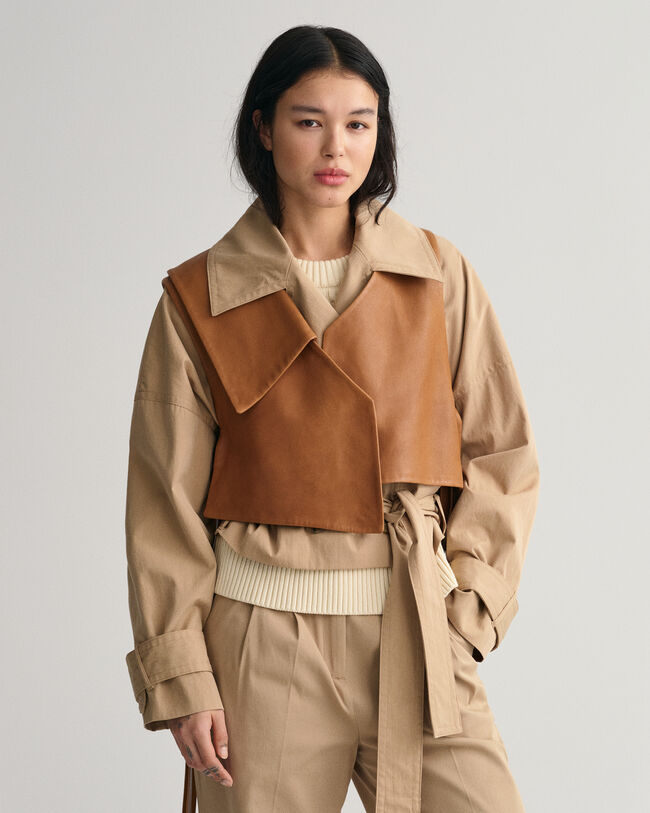 Leren bodywarmer met losse vorm