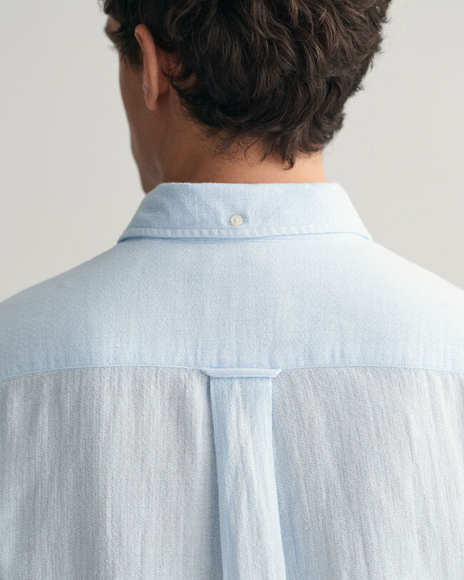 Regular Fit Textured overhemd met korte mouwen van katoen en linnen