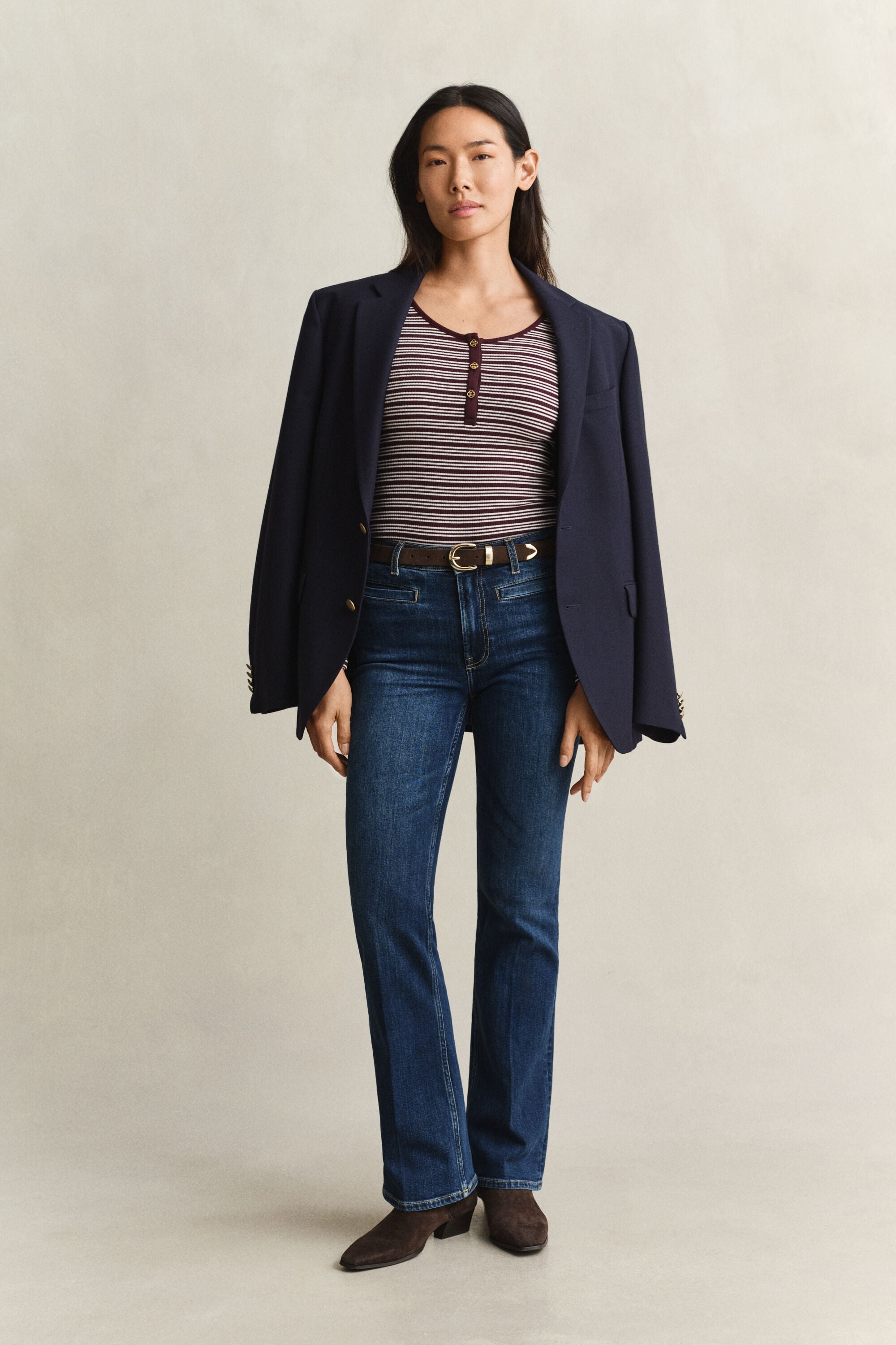 Geribde Henley-top met lange mouwen