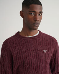 Lamswollen kabeltrui met ronde hals