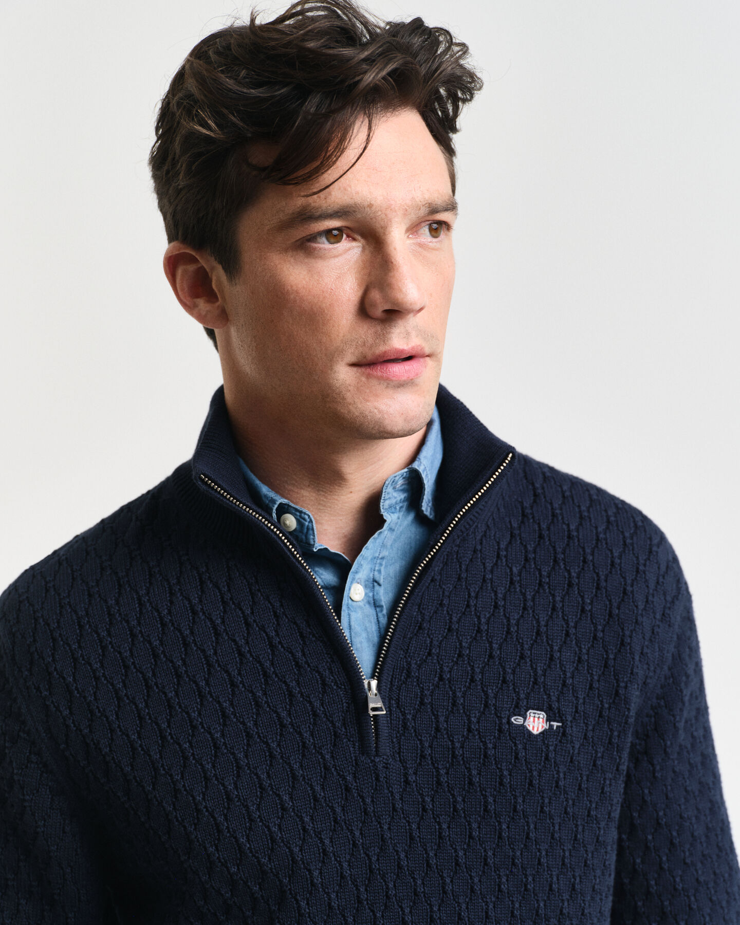 Katoenen Textured sweater met korte rits