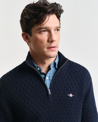 Katoenen Textured sweater met korte rits