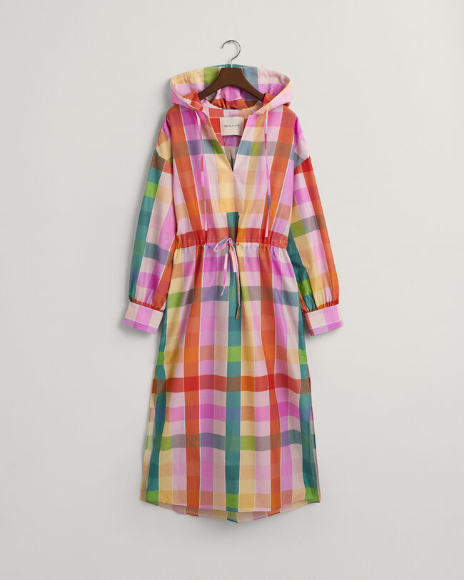 Jurk van katoen en zijde met veelkleurige ruitjes