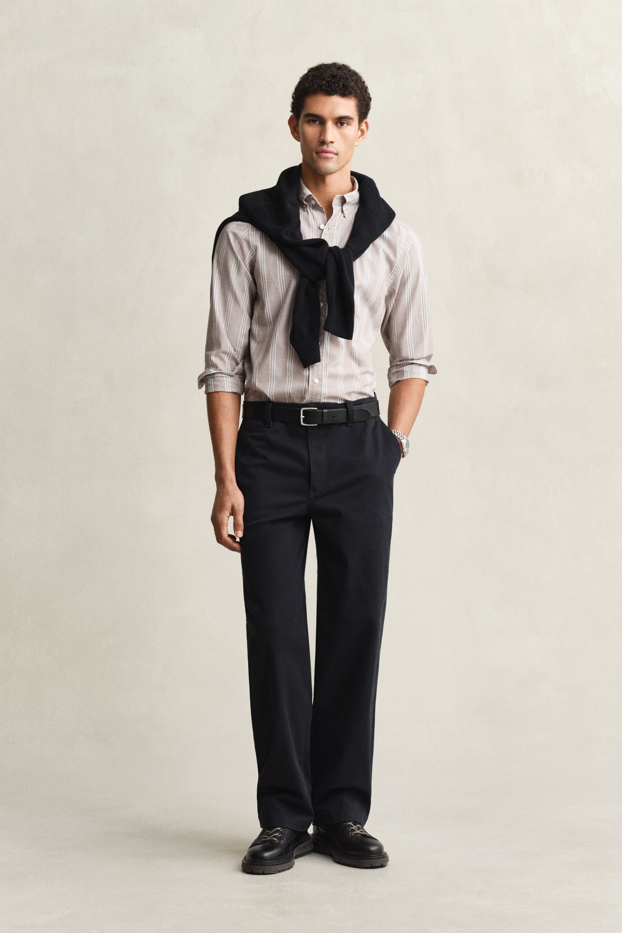 Regular Fit fil-à-fil poplin overhemd met strepen