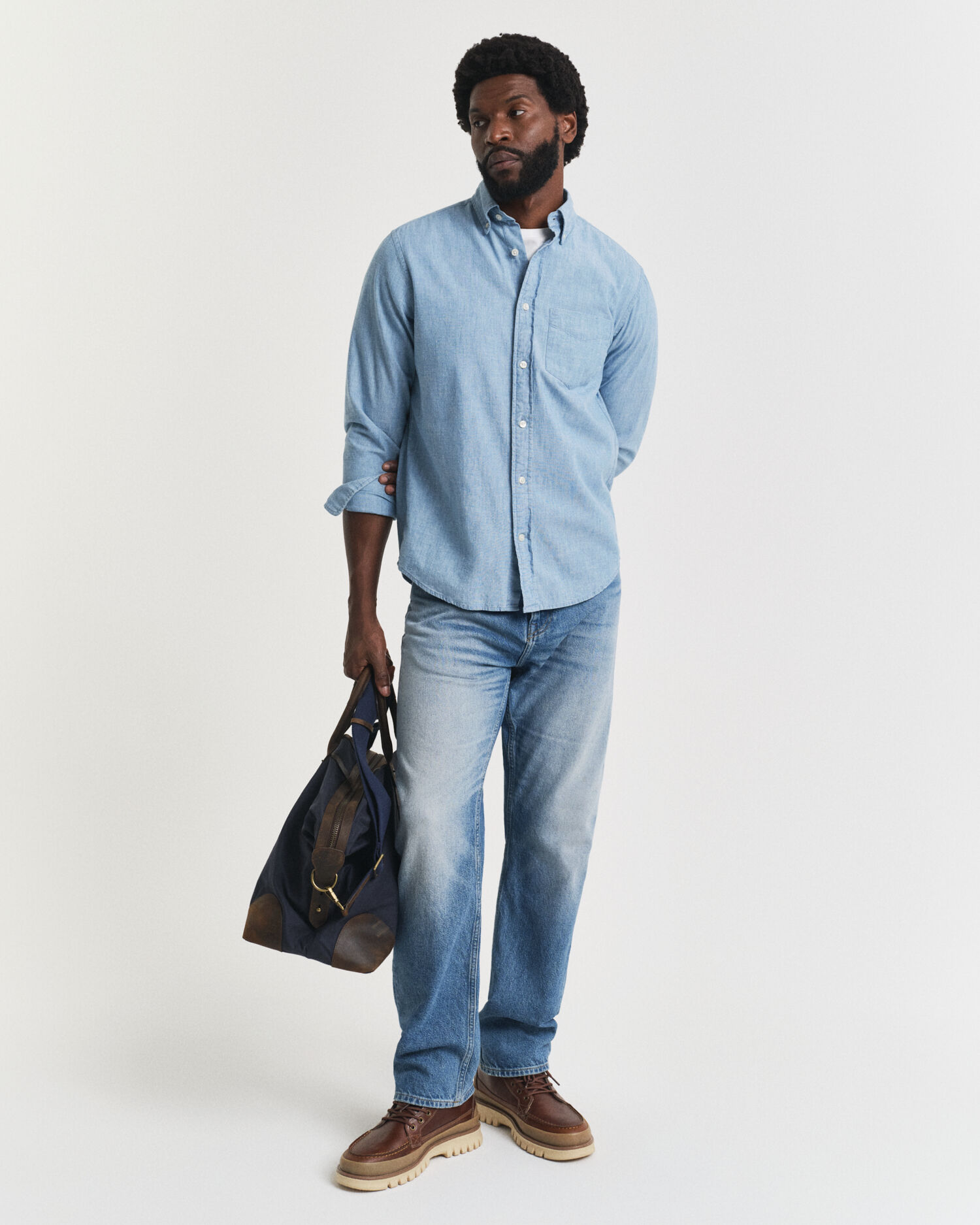 Regular Fit indigo chambray overhemd