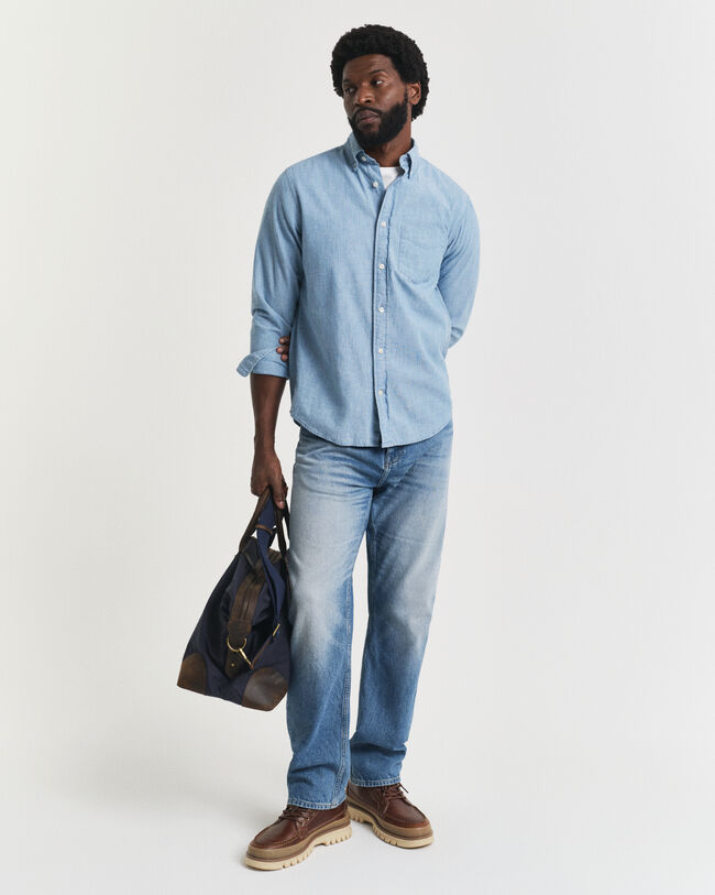 Regular Fit indigo chambray overhemd