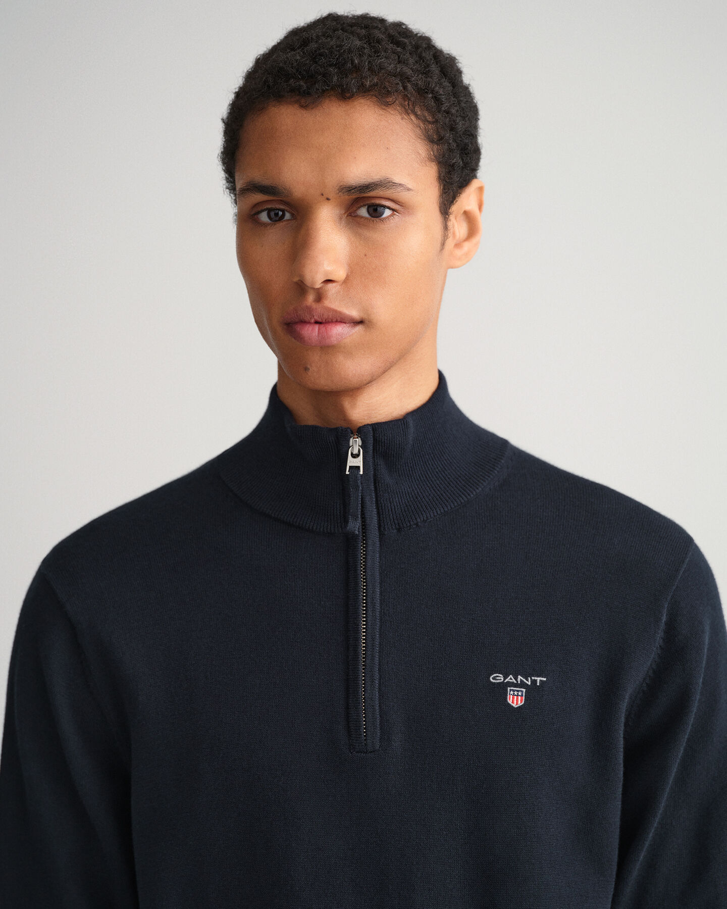 Classic sweater van katoen met korte rits