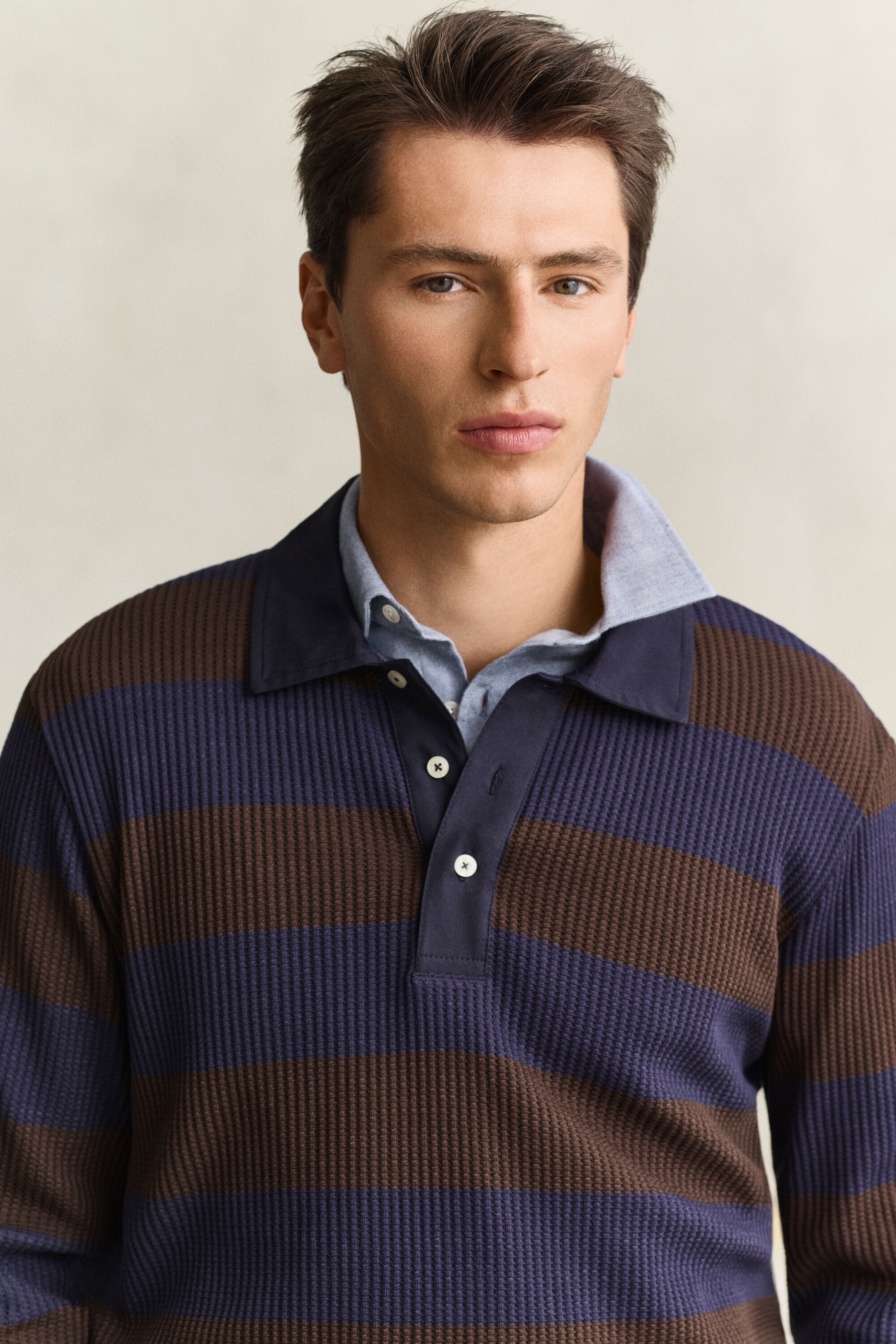Gestreept poloshirt met wafeldessin