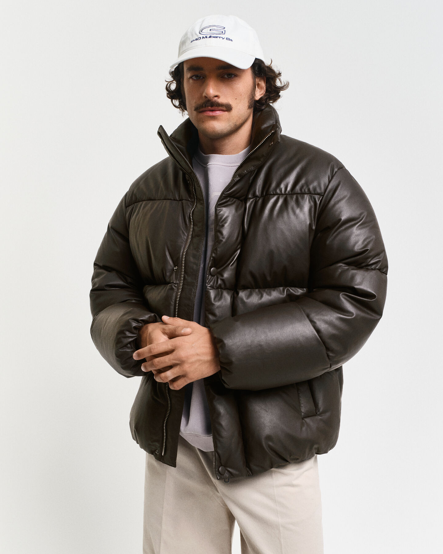 Gewatteerd leren jack met ganzendons