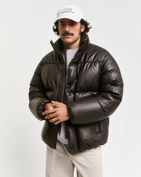 Gewatteerd leren jack met ganzendons