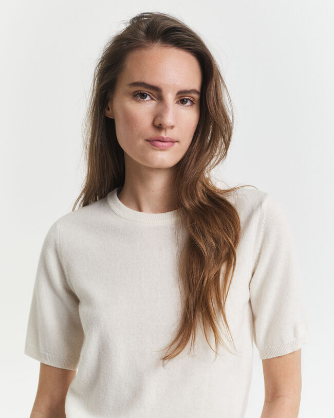 Trui met ronde hals en korte mouwen van buitengewoon zachte lamswol