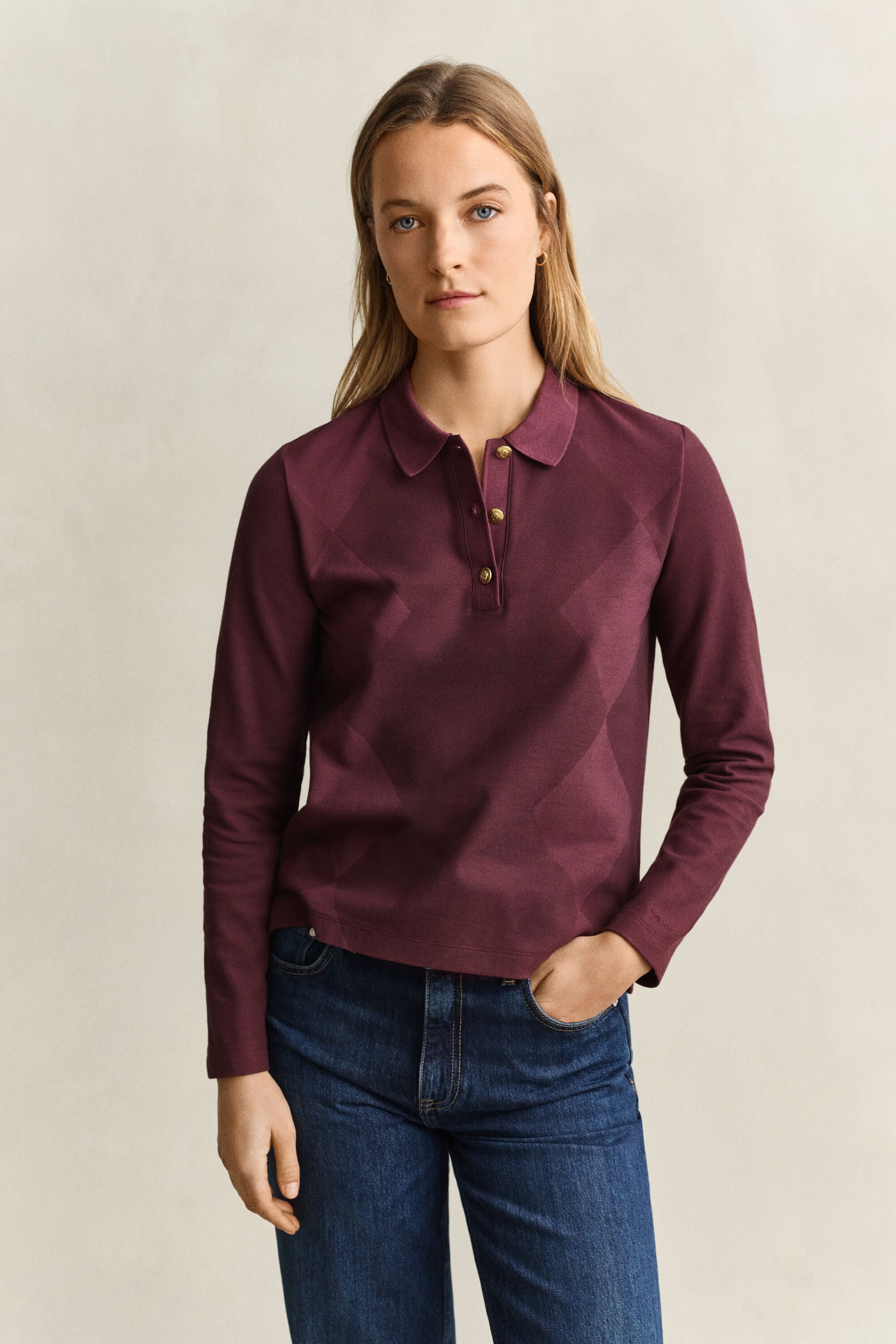 Argyle poloshirt met lange mouwen