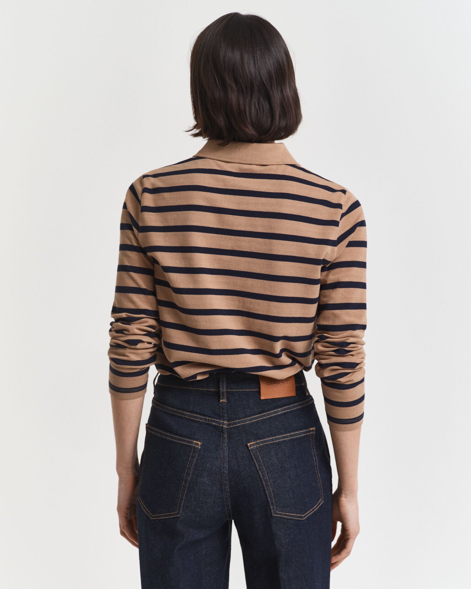 Piqué poloshirt met lange mouwen en Bretonse streep