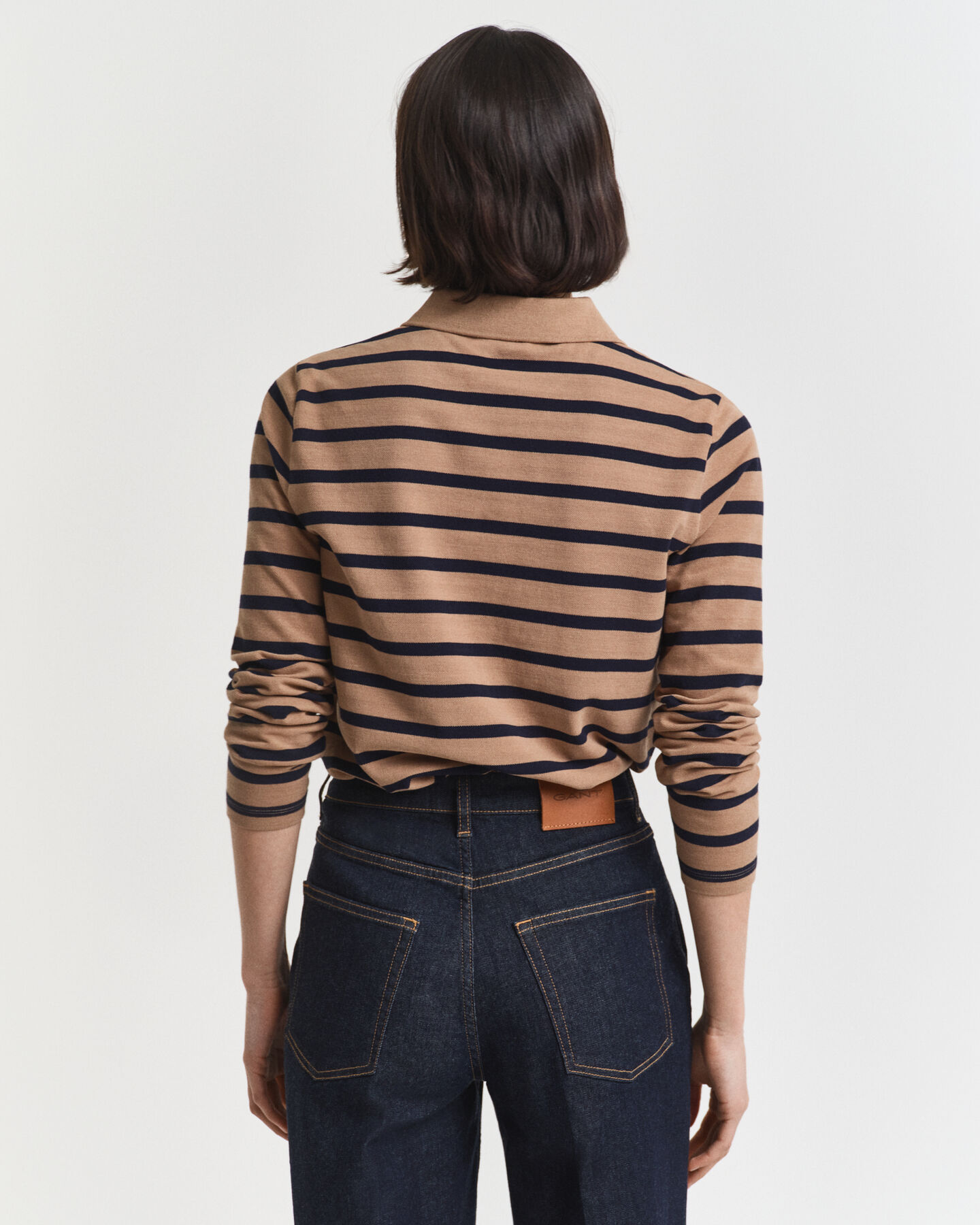 Piqué poloshirt met lange mouwen en Bretonse streep