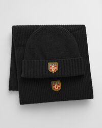 Cadeauset met wollen beanie en sjaal met badge