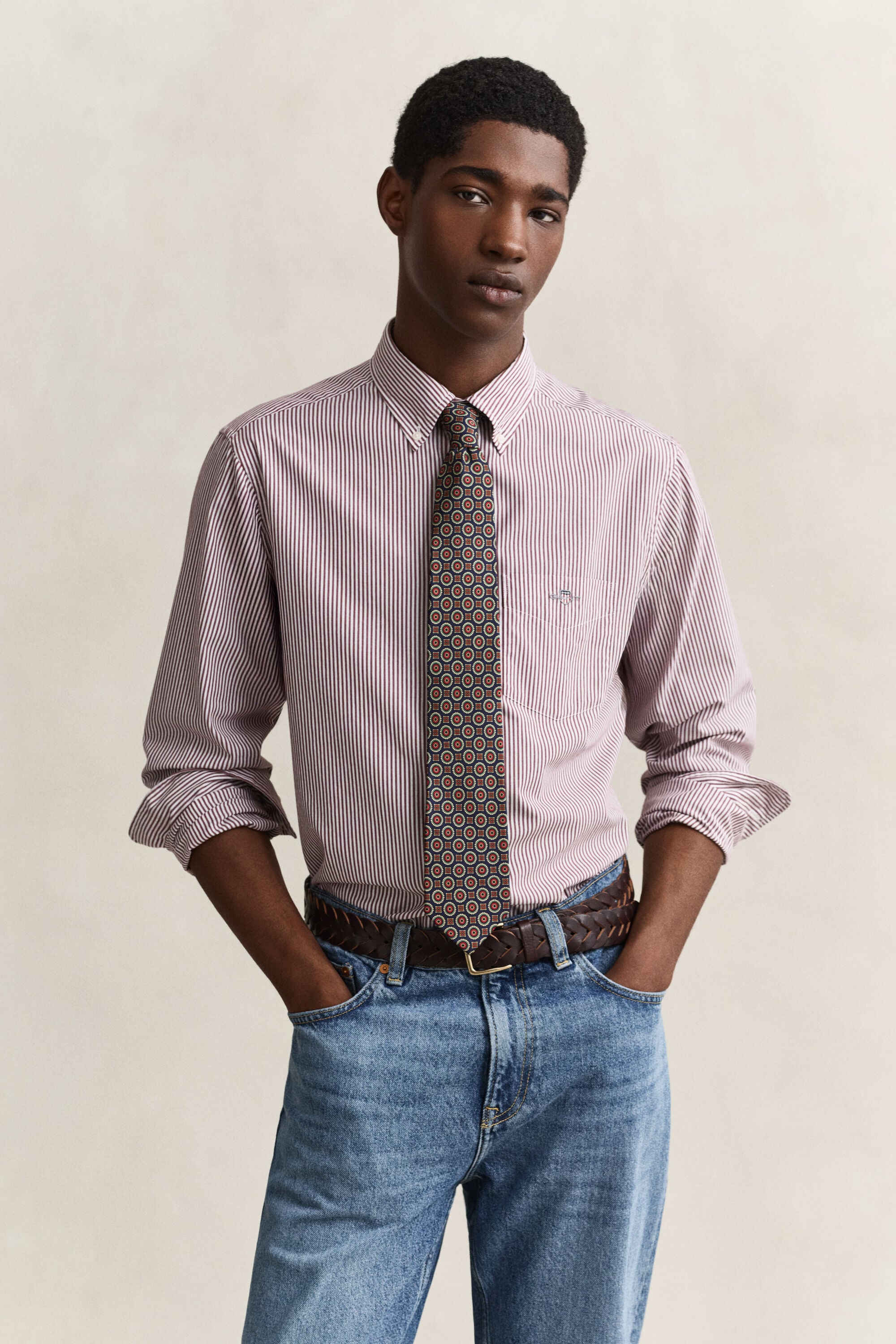 Classic Regular gestreept poplin overhemd
