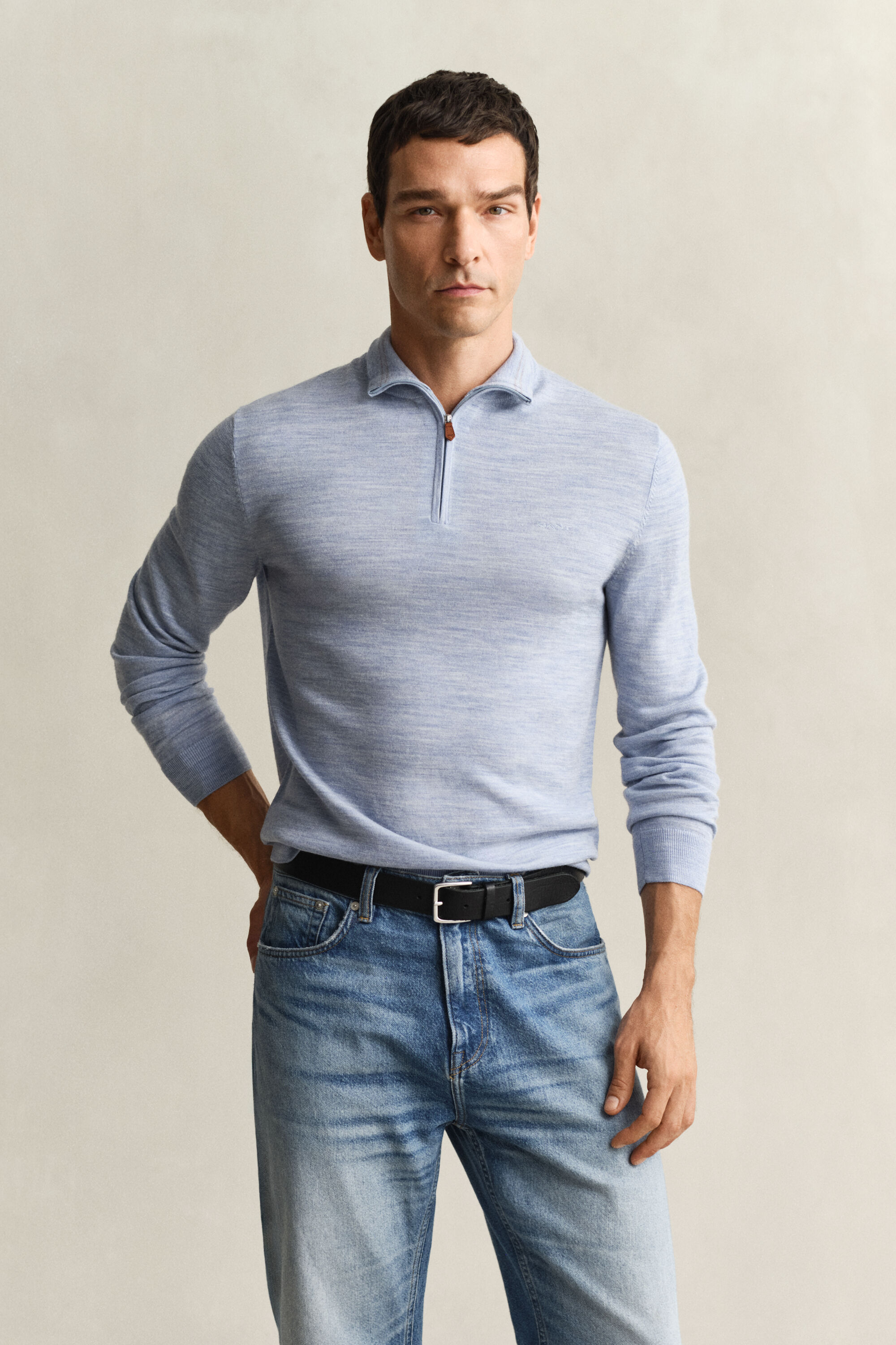 Trui met korte rits van extra fijne merinoswol