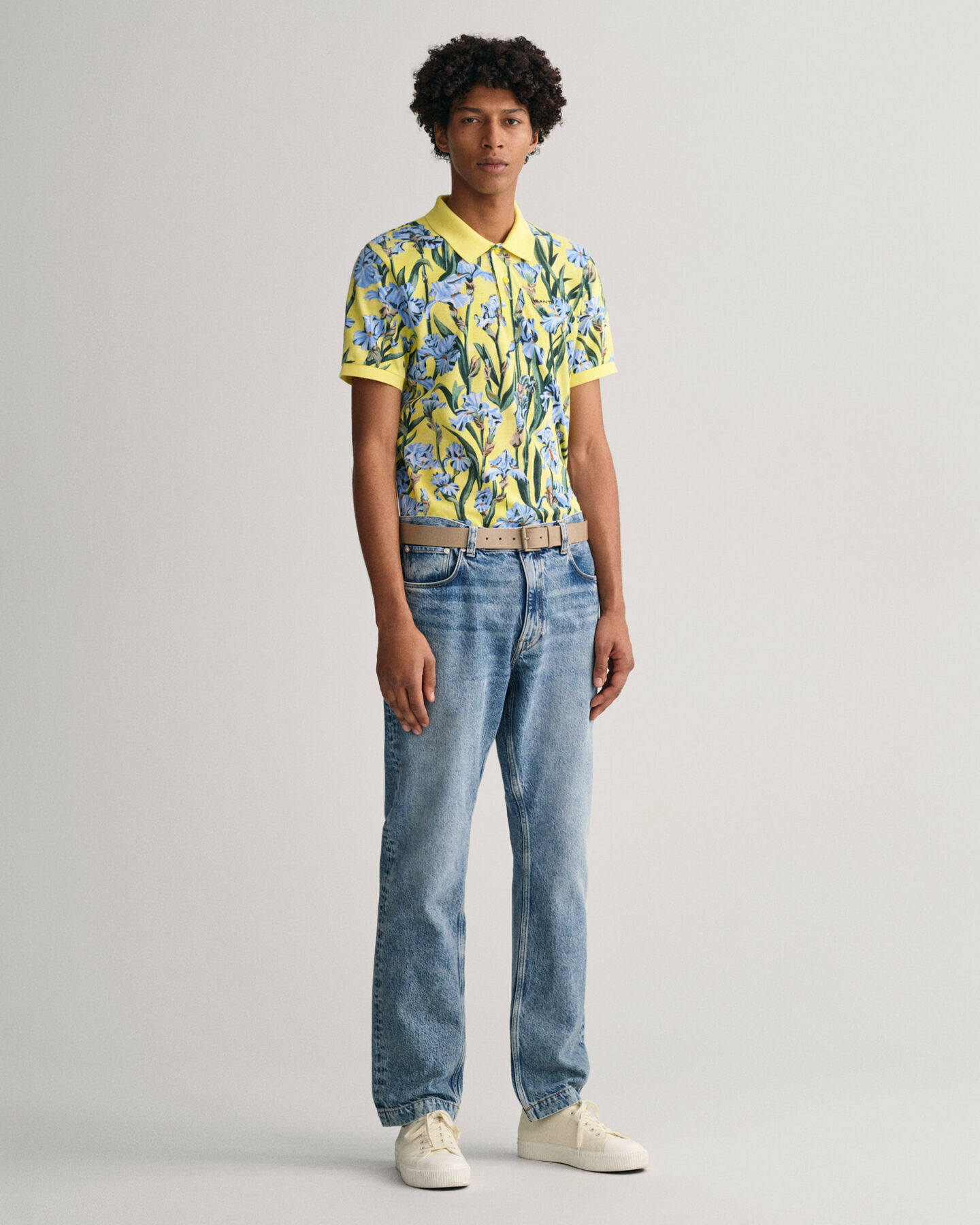 Iris-print piqu&eacute; poloshirt