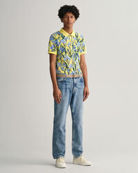 Iris-print piqu&eacute; poloshirt