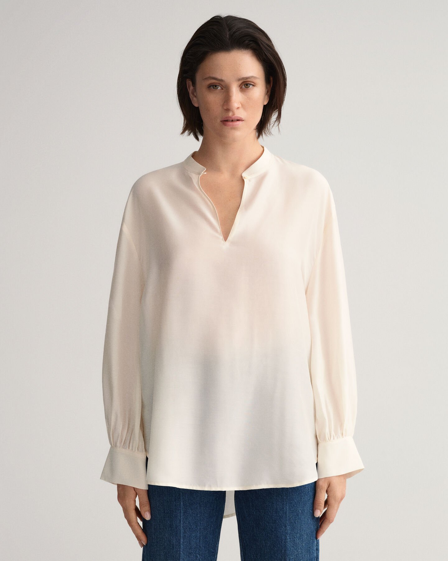 Popover blouse van lyocell en zijde