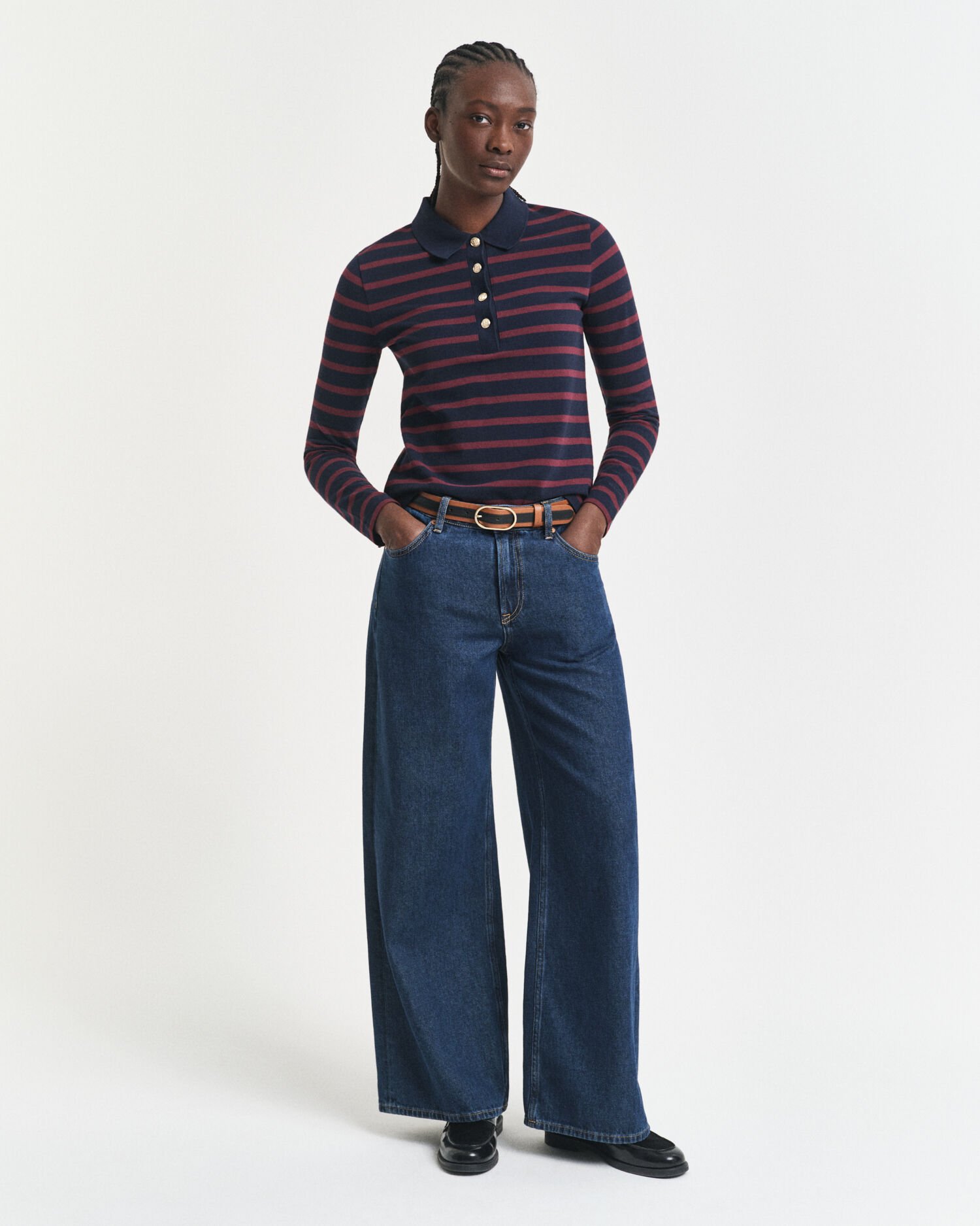 Piqué poloshirt met lange mouwen en Bretonse streep