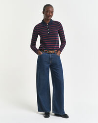 Piqué poloshirt met lange mouwen en Bretonse streep