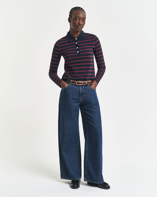 Piqué poloshirt met lange mouwen en Bretonse streep