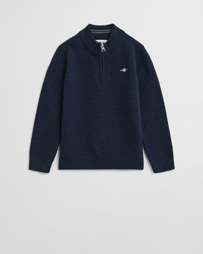 Kids trui met korte rits en microtextuur