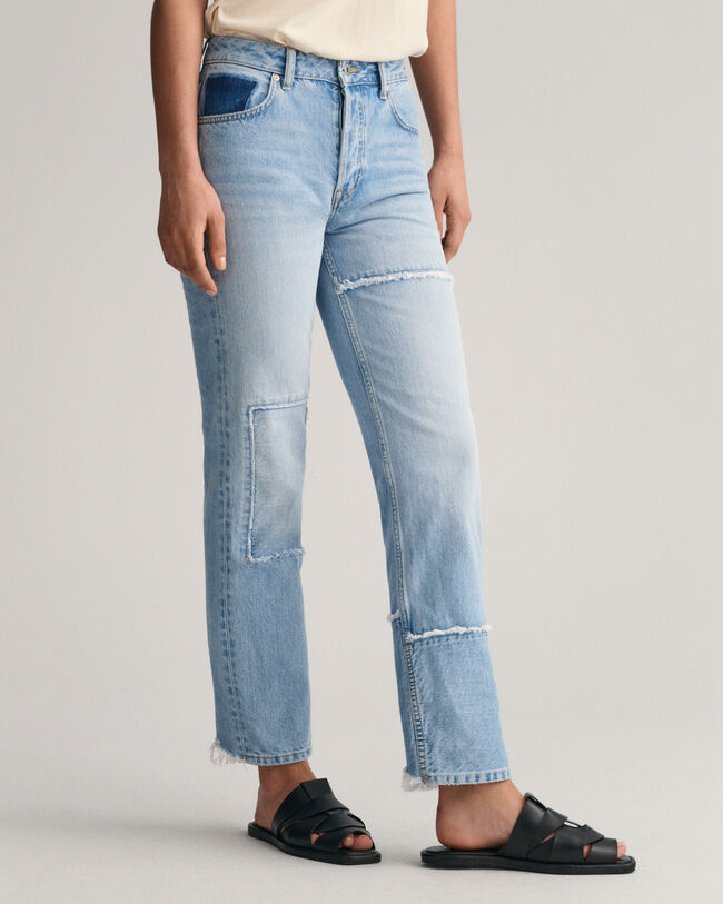 Straight Leg Patchwork jeans met hoge taille