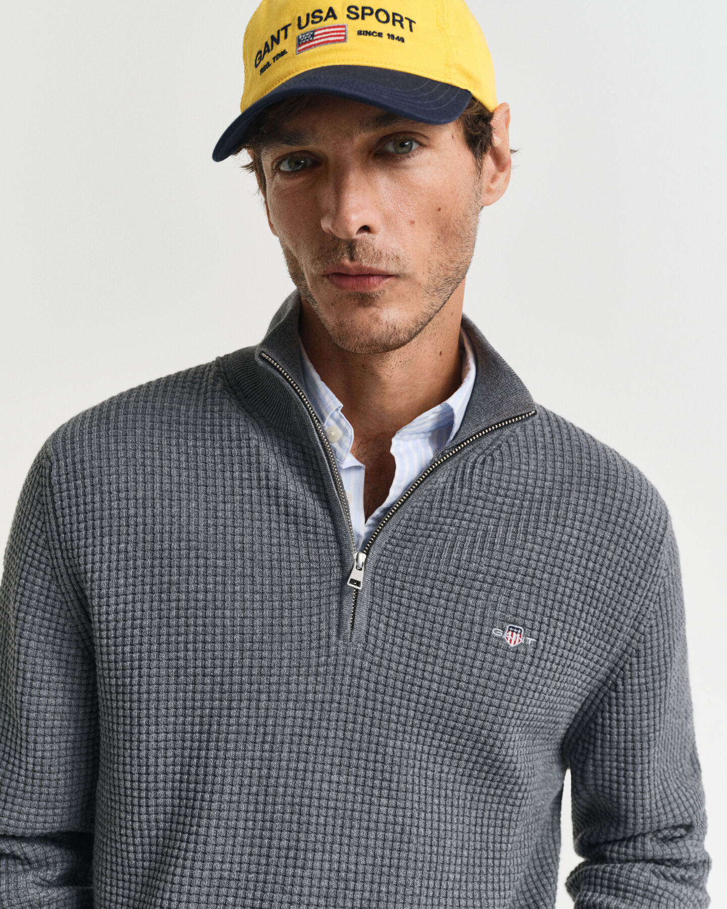 Katoenen Textured sweater met korte rits