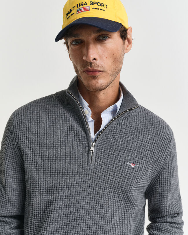 Katoenen Textured sweater met korte rits