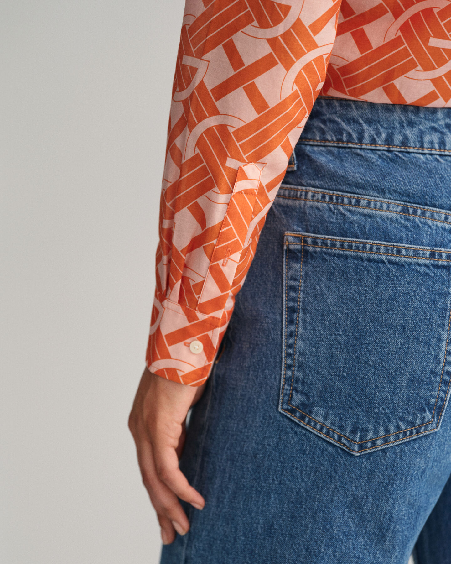 Regular Fit G Patterned overhemd van katoen en zijde