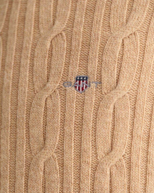 Lamswollen kabeltrui met ronde hals