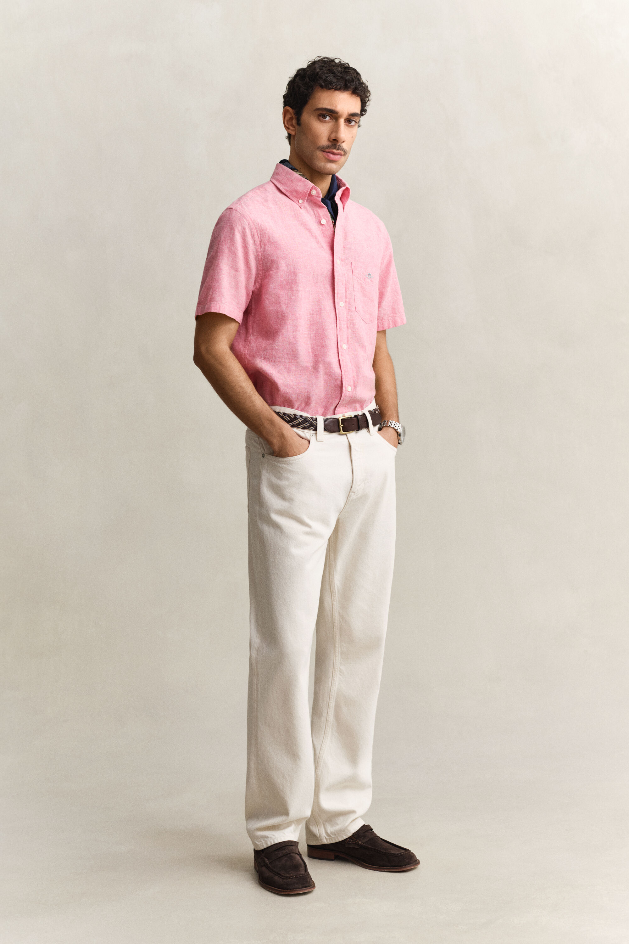 Overoverhemd met korte mouwen van linnenmix