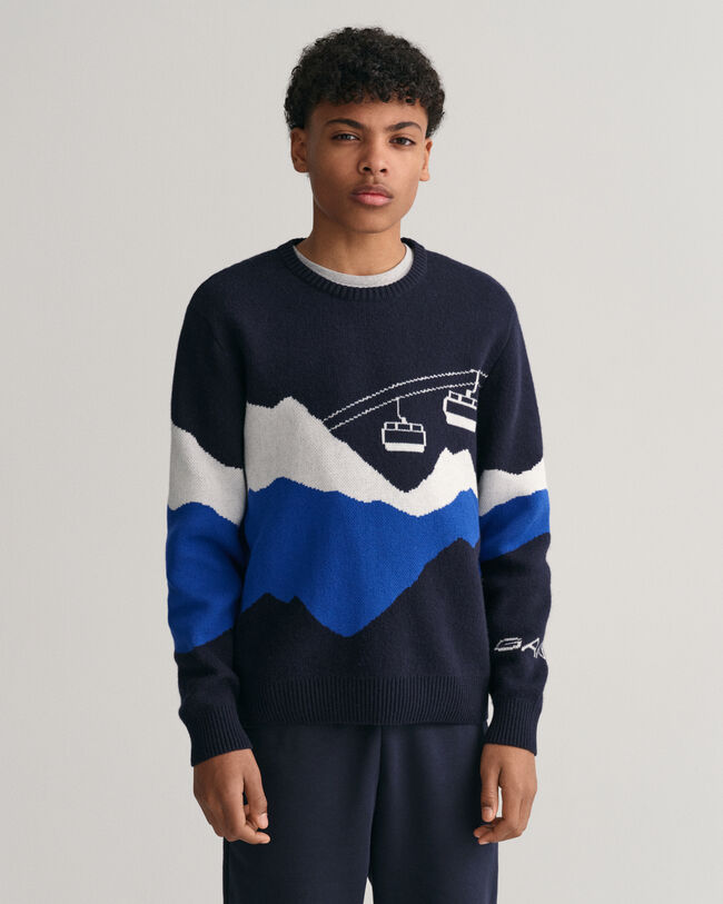 Teens Alpine jacquard trui met ronde hals