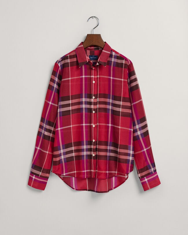 Regular Fit geruit overhemd van katoen en zijde