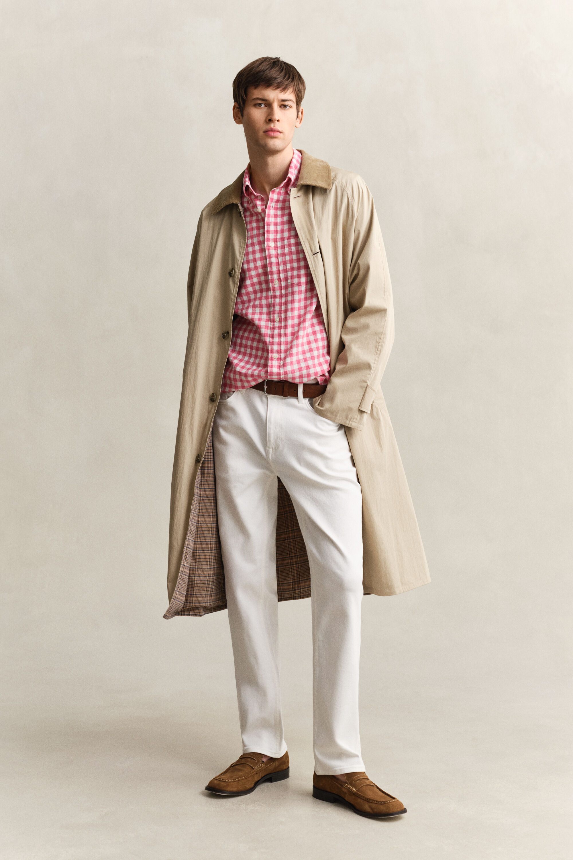 Overoverhemd van linnenmix met Gingham-ruitje