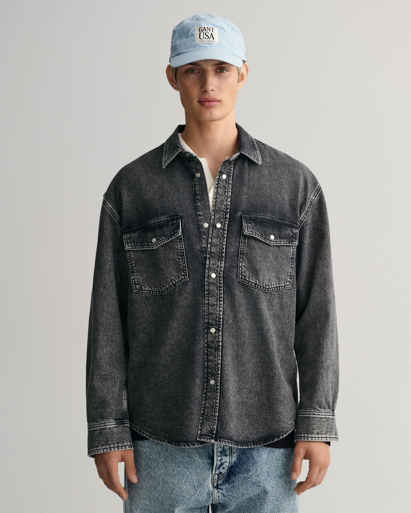 Oversized Heavy overhemd van verwassen denim